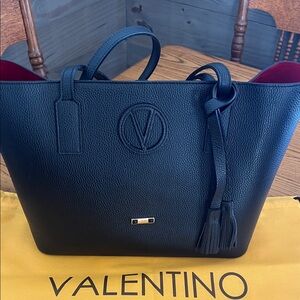 Valentino Black and Red Leather Tote